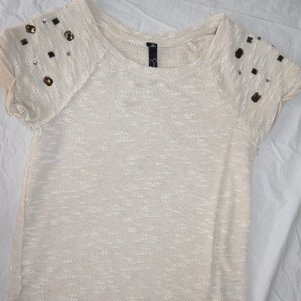 Jessica Simpson Cream Jeweled Top